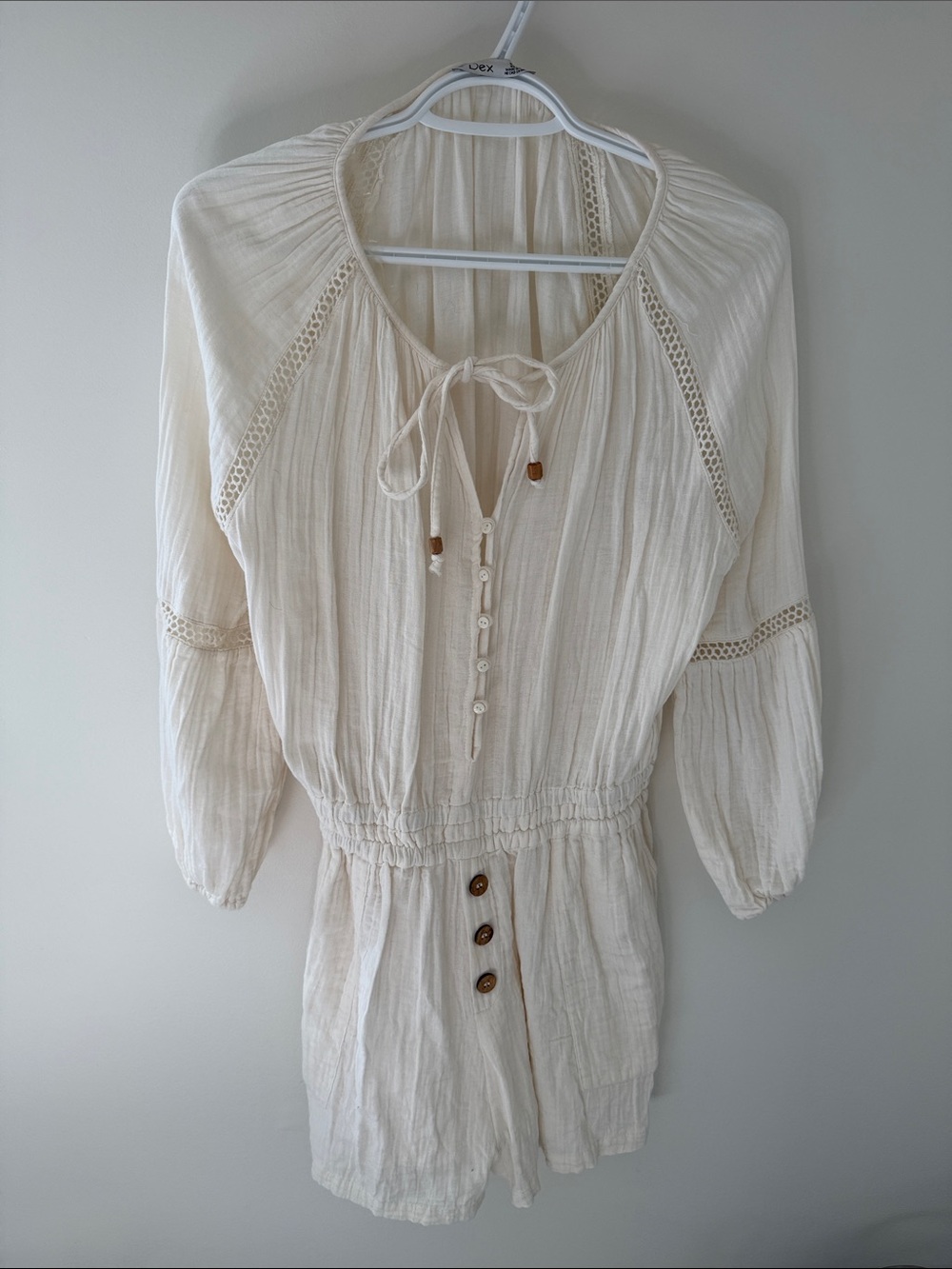 Dex Cream Boho Tie-Front Peasant Tunic